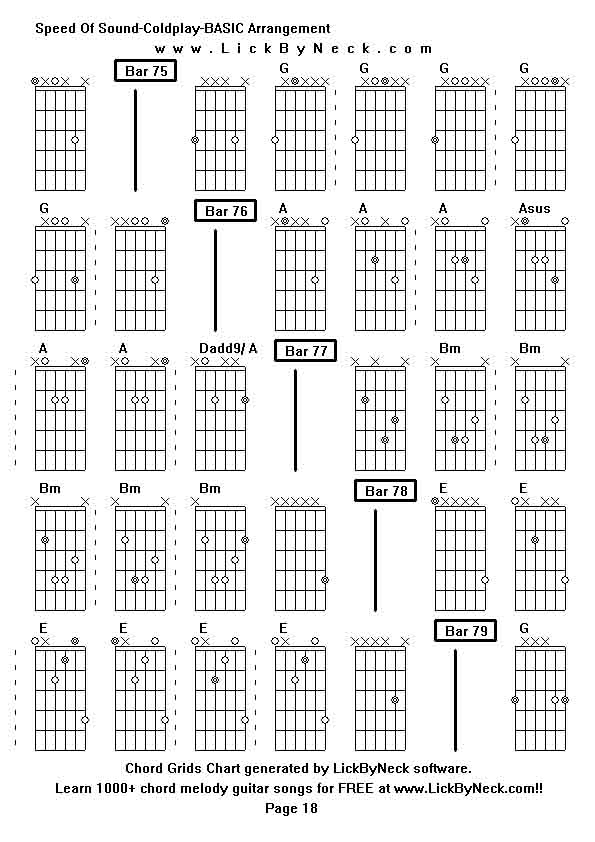 Chord Grids Chart of chord melody fingerstyle guitar song-Speed Of Sound-Coldplay-BASIC Arrangement,generated by LickByNeck software.